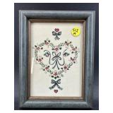 SMALL FLOWERS AND BOW LITHOGRAPH IN FRAME