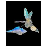 2 PC LOT ART GLASS IRIDESCENT DRAGONFLY &