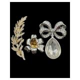 LOT OF 3 VINTAGE RHINESTONE BROOCH PINS