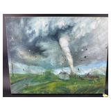 OIL ON CANVAS WHERES MY CAT? HOUSE & TORNADO