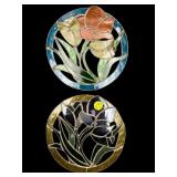 PR OF LEADED GLASS FLOWER WALL HANGERS/SUN