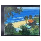 OIL ON CANVAS BEACH SCENE PAINTING
