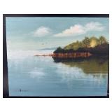 OIL ON CANVAS ISLAND SCENE SIGNED 1983