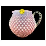 FENTON CRANBERRY OPALESCENT HOBNAIL SQUAT JUG