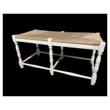 RUSHBOTTOM PAINT DECORATED STRETCHER TURNLEG STOOL