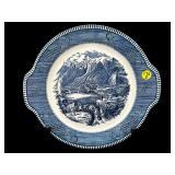 BLUE AND WHITE PORCELAIN 2 HANDLE CAKE PLATE