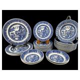 25 PCS OF VARIOUS MAKER FLOW BLUE PORCELAIN CHINA