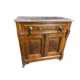 WALNUT VICTORIAN MARBLE TOP WASHSTAND