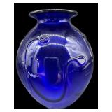 SIGNED BRUCE COBB COBALT ART GLASS LILY PAD HAND