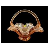 ART GLASS AMBER PINK DEPRESSION BASKET
