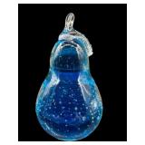 ART GLASS CONTROLLED BUBBLE PEAR PAPERWEIGHT