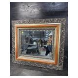 ORNATE OAK AND SILVER OVERLAY MIRROR
