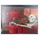 CIRCA 1960 SKELETON AND VIOLIN OIL ON CANVAS