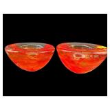 PR OF KOSTA BOTA RED ORANGE SWIRL CANDLE VOTIVES