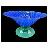 VINTAGE HAND BLOWN ART GLASS SWIRL FOOTED CANDY