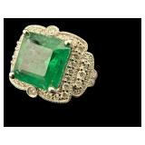 PLATINUM LARGE EMERALD & DIAMOND RING
