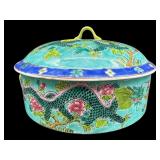 ORIENTAL PORCELAIN FLORAL DRAGON COVERED BOX