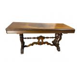 HEAVY CARVED WALNUT AND SATIN WOOD CONSOLE TABLE