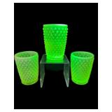 3 FENTON 1940ï¿½S TOPAZ OPALESCENT HOBNAIL TUMBLERS
