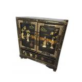 BLACK LACQUERED ORIENTAL APPLIED FIGURED NIGHT