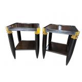 2 MODERN DESIGN MAHOGANY GOLD DECORATED TABLES