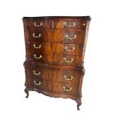 FLAMED MAHOGANY HEAVY CARVED SWAN CHEST ON CHEST