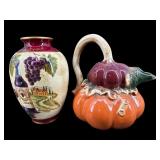 2 PC LOT DECORATOR CERAMIC VASE & PITCHER