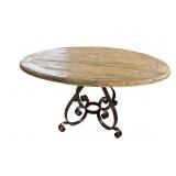 54 IN ELM WOOD AND METAL BASE ROUND TABLE