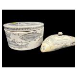 2 PC LOT CARVED RESIN COVERED BOX AND TRINKET BOX