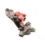 SIGNED B.E. RHODONITE CARVED FROGS ON BRANCH