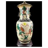 ORIENTAL HAND PAINTED WARRIORS TABLE LAMP WITH