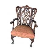 ANTIQUE SOLID MAHOGANY CARVED WING BACK ARM CHAIR