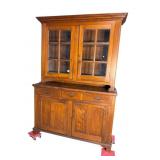 18TH CENT. WALNUT PEGGED STEP BACK CUPBOARD