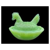 JADEITE MINIATURE HEN ON THE NEST SALT CELLAR