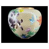 LARGE CLOISONNE FLORAL AND BIRD MOTIF YELLOW VASE