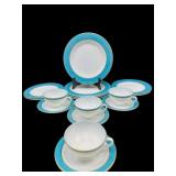 16 PIECES WHITE TURQUOISE PYREX DISHES