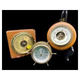 3 PC LOT WOOD AND BRASS BAROMETERS
