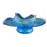 BLUE ART GLASS BOWL GLOWS UNDER 365 UV LIGHT