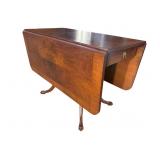 MAHOGANY BANDED DROP LEAF TABLE