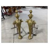 PR OF BRASS CHIPPENDALE FAN DECORATED ANDIRONS