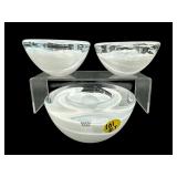SET OF 3 KOSTA BODA WHITE ART GLASS SWIRL CANDLE