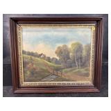 19TH CENTURY FARM LANDSCAPE OIL ON CANVAS