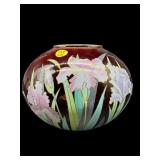 STUDIO ART GLASS BURGUNDY RED ENAMEL VASE