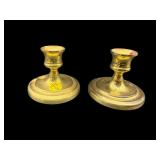 PAIR OF SHORT BRASS CANDLE STICKS