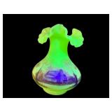 FENTON HAND PAINTED CUSTARD SATIN GLASS VASELINE