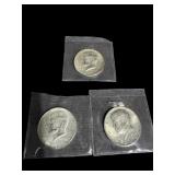 3 1964 SILVER KENNEDY HALF DOLLARS