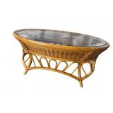 OVAL BAMBOO GLASS TOP COFFEE TABLE
