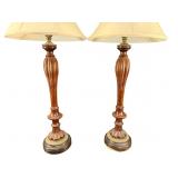 2 TALL WOODEN BUFFET LAMPS