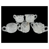 5 PC LOT HEAVY CUT CRYSTAL CREAMERS AND SUGARS