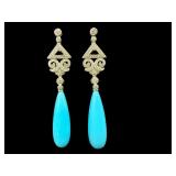 PR OF PLATINUM TURQUOISE AND DIAMOND DANGLE